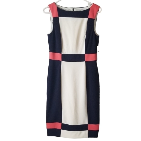 NWT Maggy London Sleeveless Color Block Sheath Dress Size 6 Navy/Coral/Cream - Picture 1 of 11